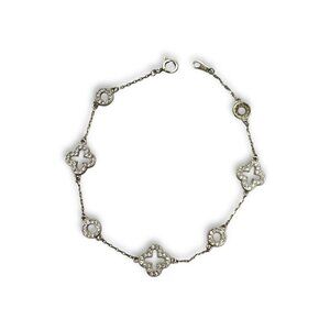 SL Sterling Silver 925 Gold Vermeil Crystal Clover Circle Link Bracelet